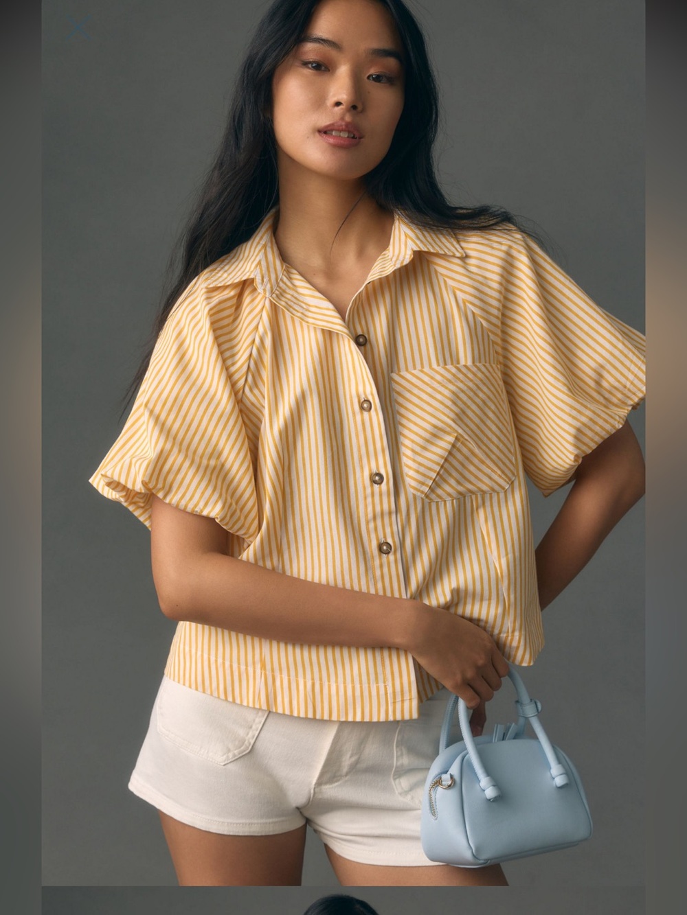 Maeve Zooey Pinstripe Bubble-Sleeve Blouse XS NWOT